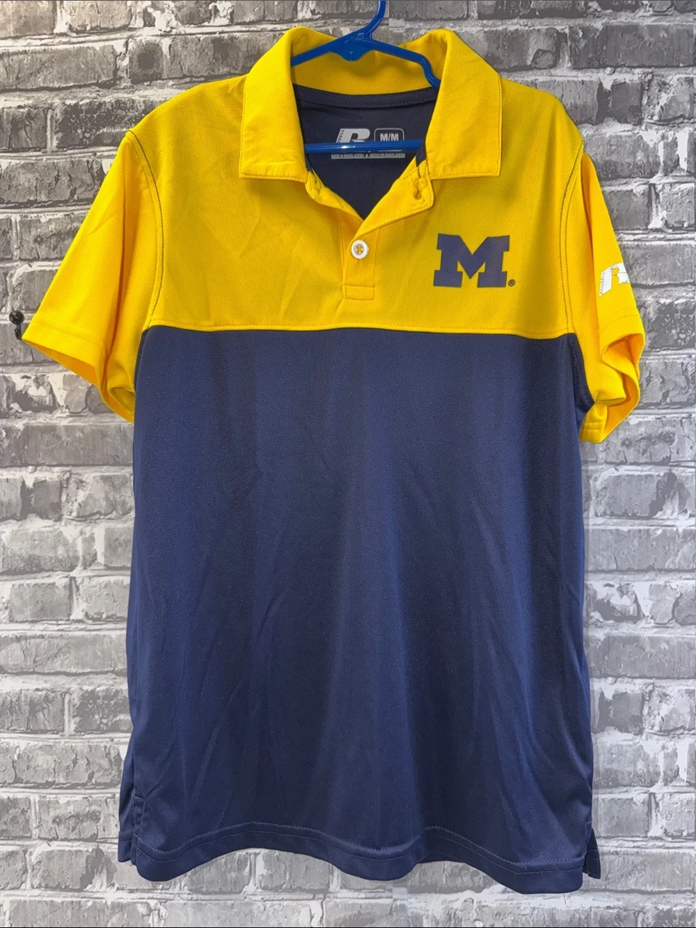 Boy's Michigan Wolverines Russell Athletic Yellow and Navy Two-Tone Polo